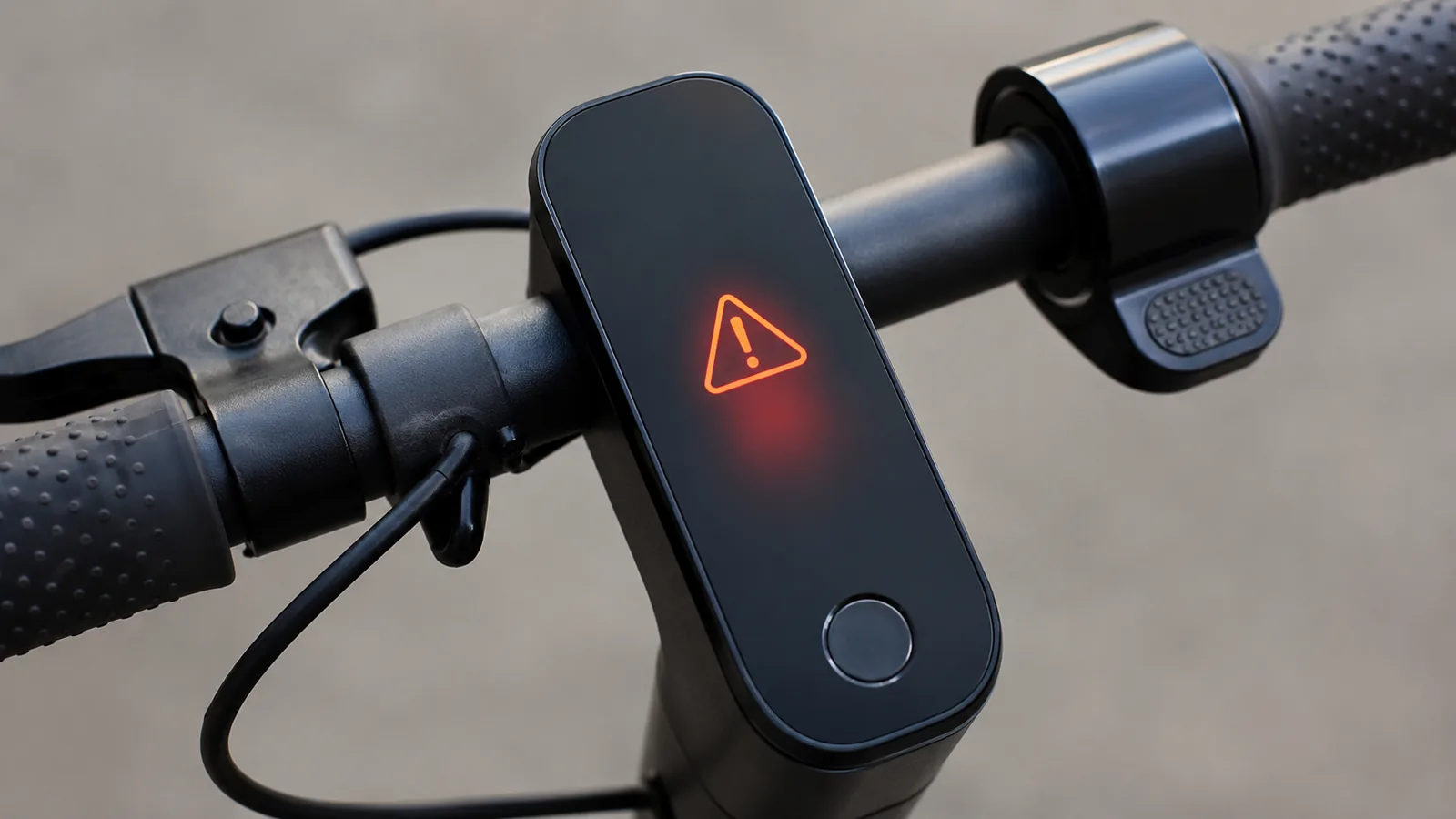 Nahaufnahme E-Scooter-Display mit orangefarbenem Warndreieck zur Fehlerdiagnose