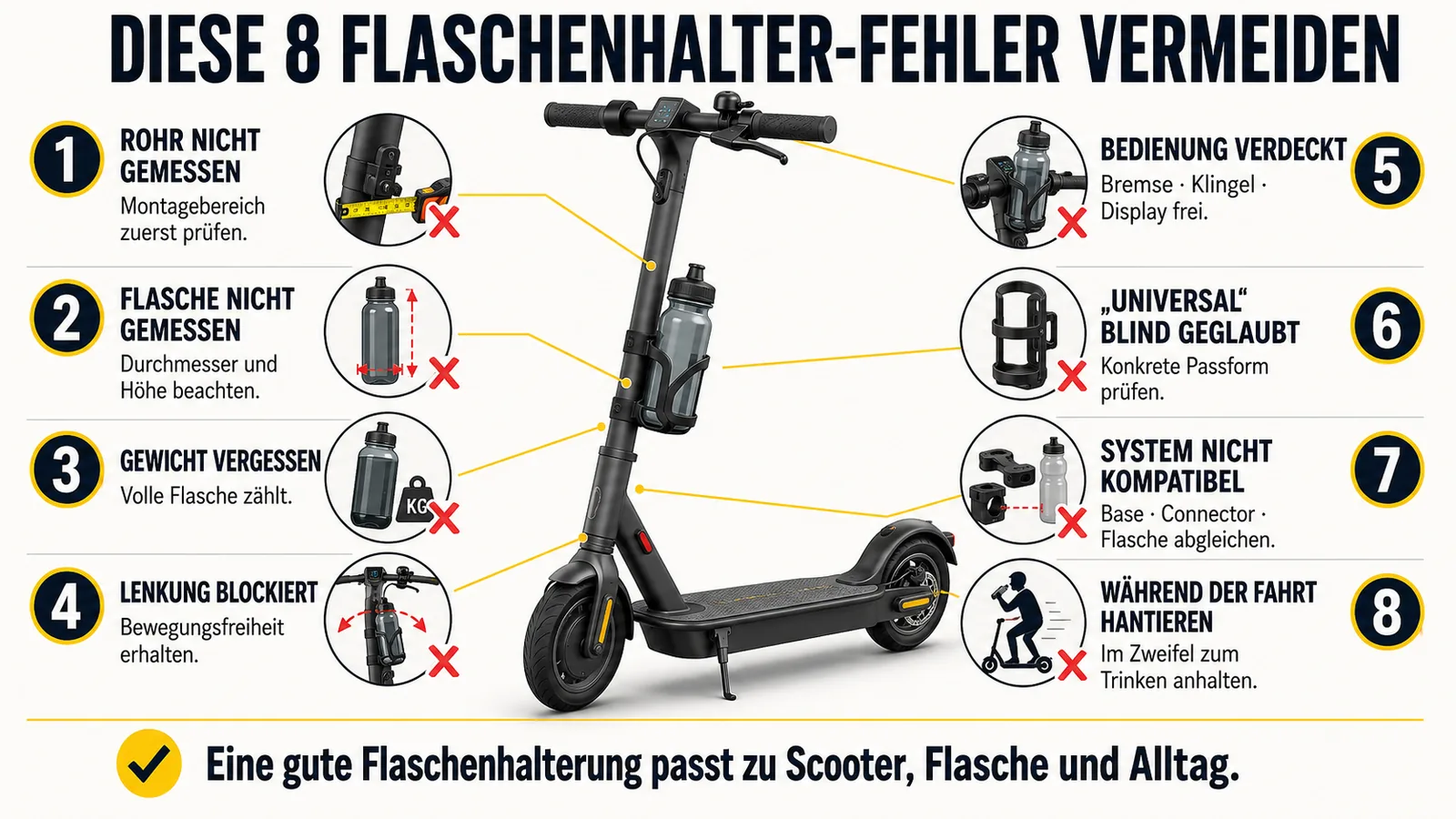 Acht typische Fehlkäufe bei E-Scooter-Flaschenhaltern und wie man sie vermeidet