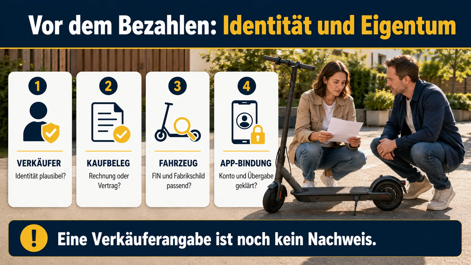 Infografik Identität und Eigentum vor dem Gebrauchtkauf eines E-Scooters