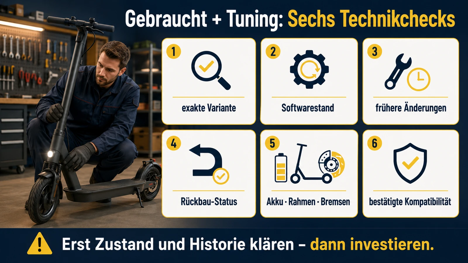Infografik sechs Technikchecks bei Gebraucht plus Tuning