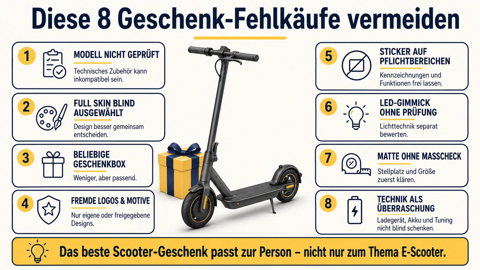 Acht typische Fehlkäufe bei Geschenken für E-Scooter-Fahrer und wie man sie vermeidet