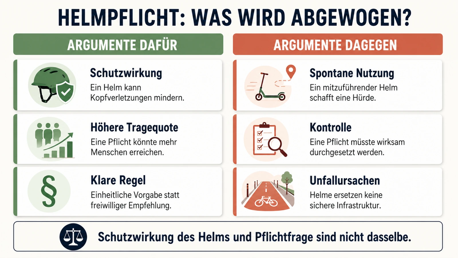 Infografik: Argumente für und gegen eine E-Scooter-Helmpflicht