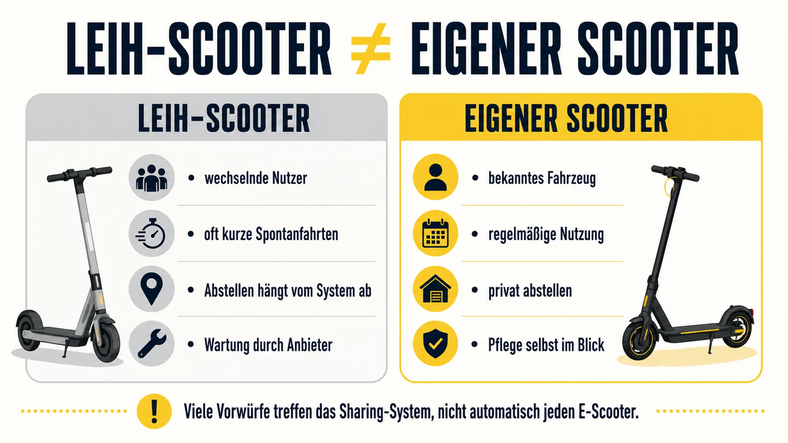 Infografik zum Unterschied zwischen Leih-Scooter und privatem E-Scooter