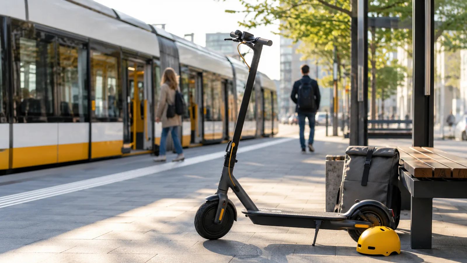 E-Scooter an einer Haltestelle als Lösung für die letzte Meile