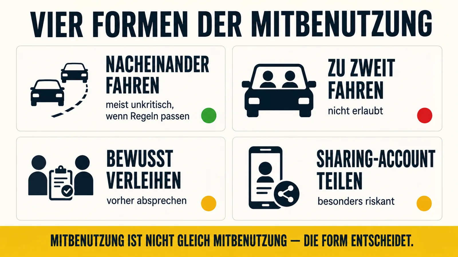 Infografik zu vier Formen der E-Scooter-Mitbenutzung in Familie und Freundeskreis