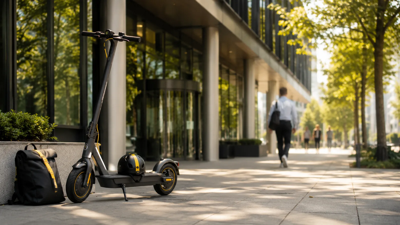 E-Scooter für den sommerlichen Arbeitsweg im Schatten abgestellt