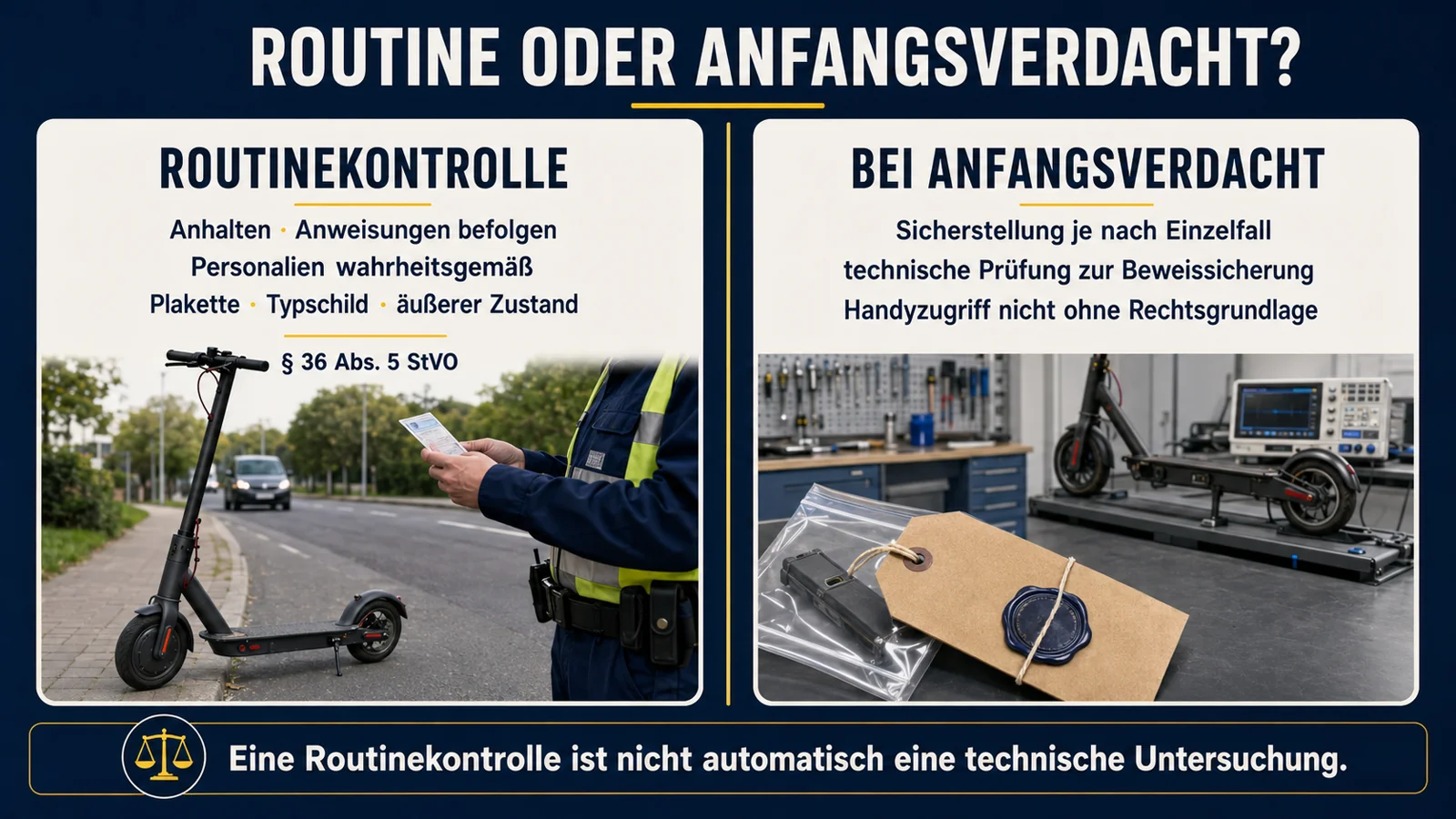 Infografik E-Scooter Polizeikontrolle: Routinekontrolle gegen Anfangsverdacht