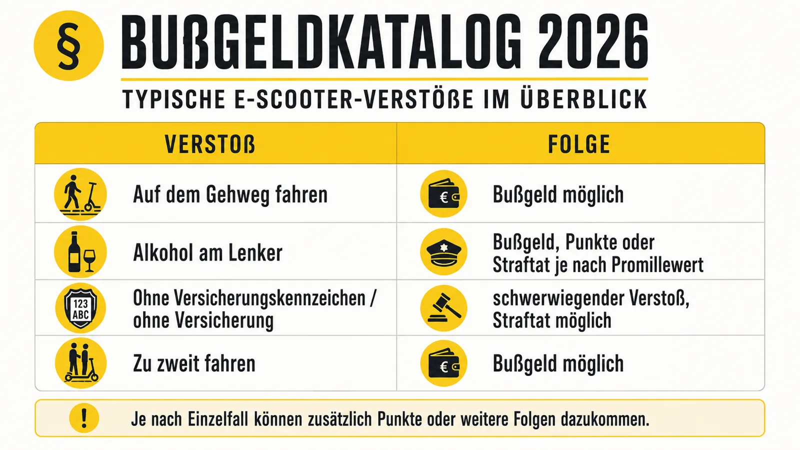 Bußgeldkatalog 2026 für typische E-Scooter-Verstöße