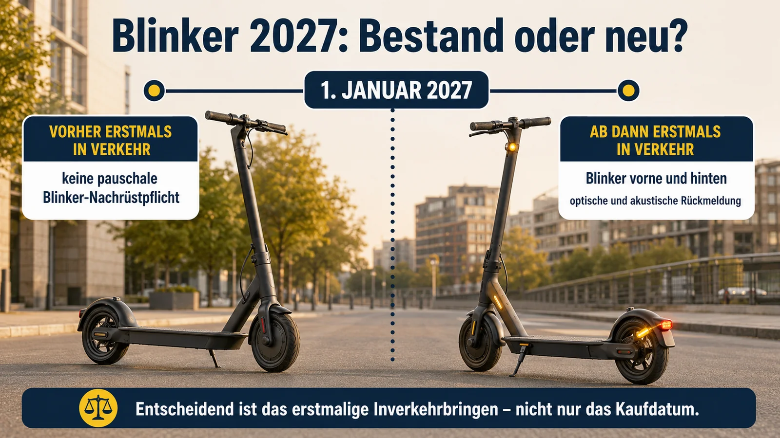 Infografik E-Scooter-Blinkerpflicht 2027: Bestand oder neu
