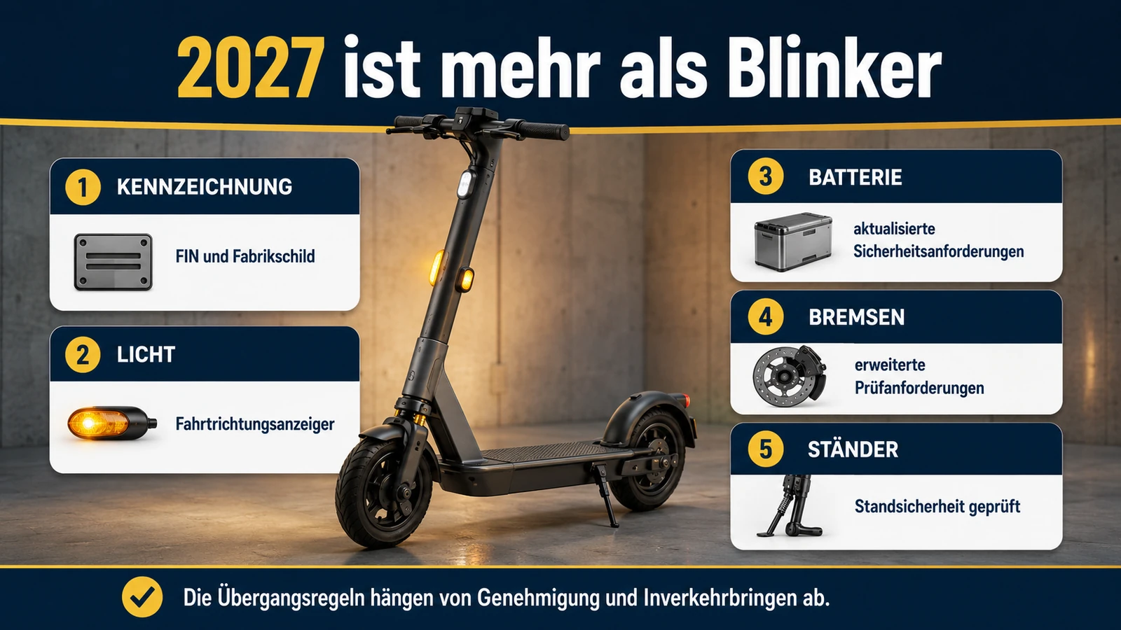 Infografik technische Änderungen der E-Scooter-Regeln 2027