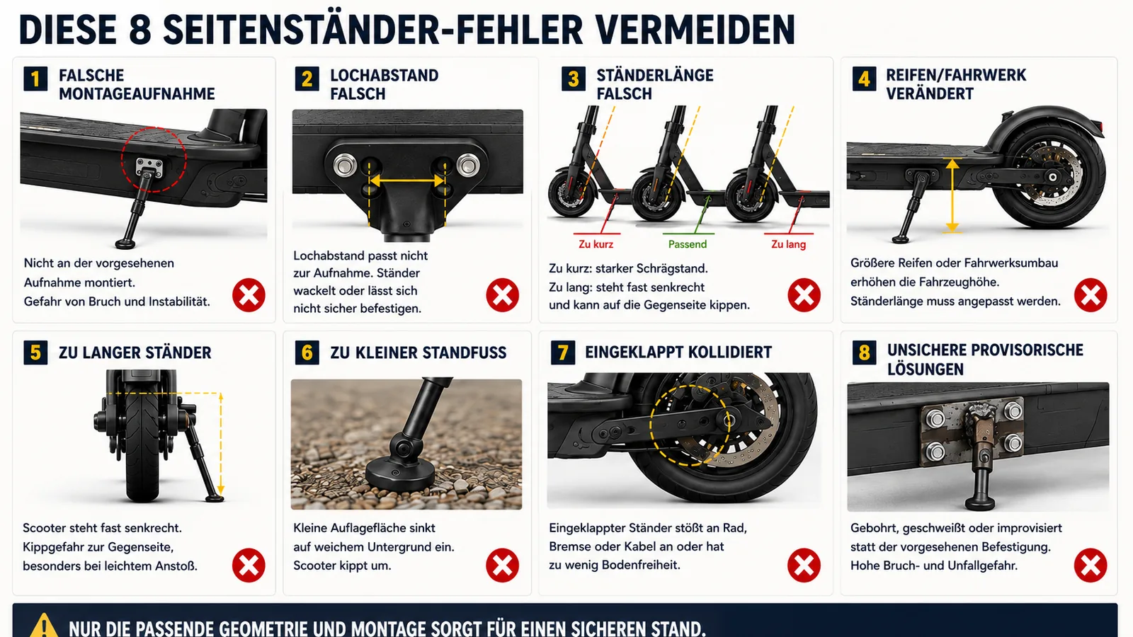 Acht typische Fehler beim Kauf eines E-Scooter-Seitenständers und wie man sie vermeidet
