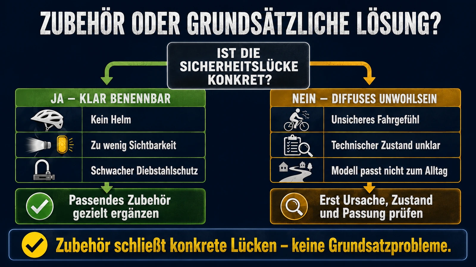 Infografik: Zubehör oder grundsätzliche Lösung – konkrete Sicherheitslücke gegen diffuses Unwohlsein