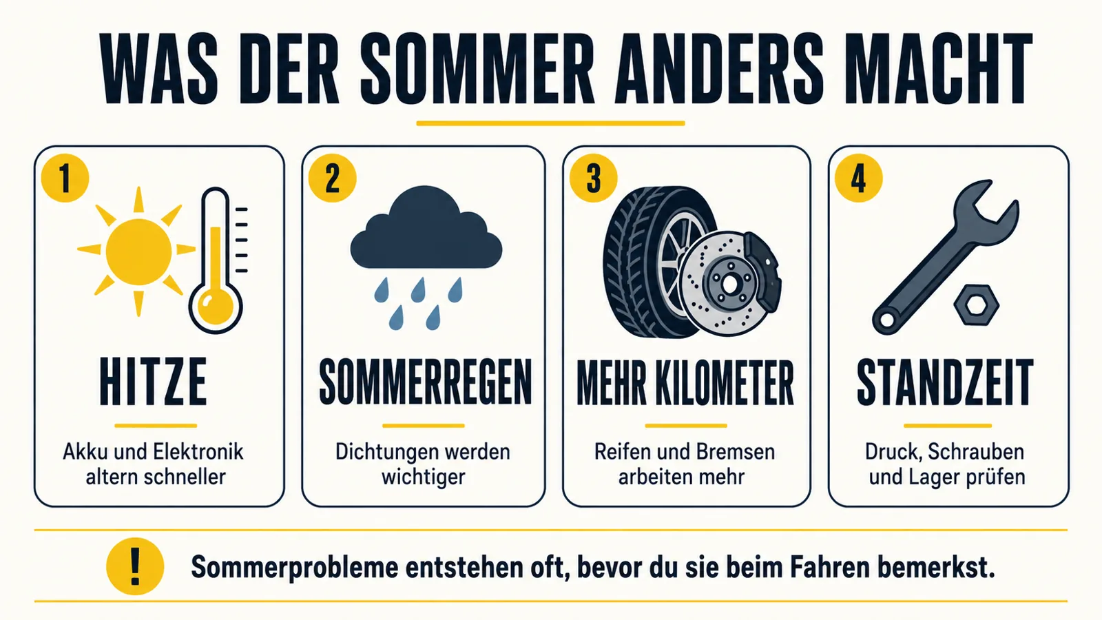 Infografik zu Sommerbelastungen für Akku, Reifen, Dichtungen und Bremsen beim E-Scooter