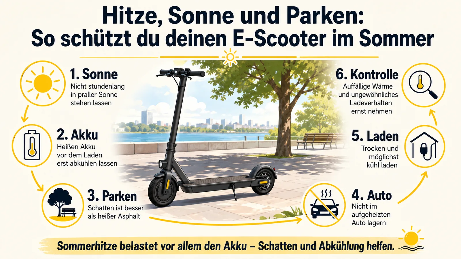 So schützt du deinen E-Scooter im Sommer vor Hitze, Sonne und falschem Parken
