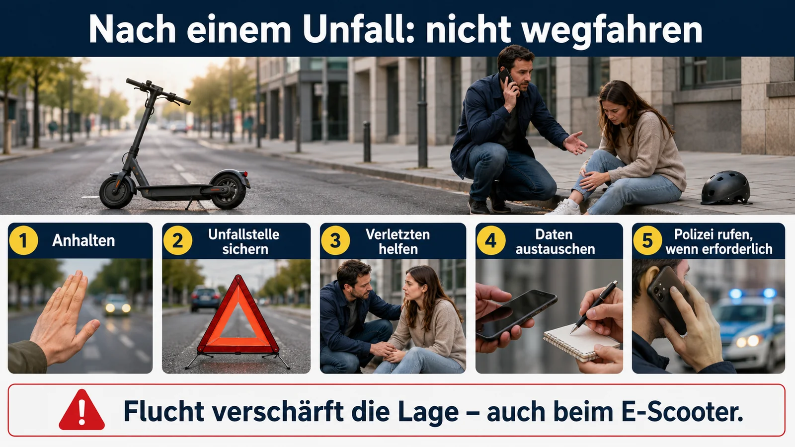 Infografik nach einem E-Scooter-Unfall nicht wegfahren