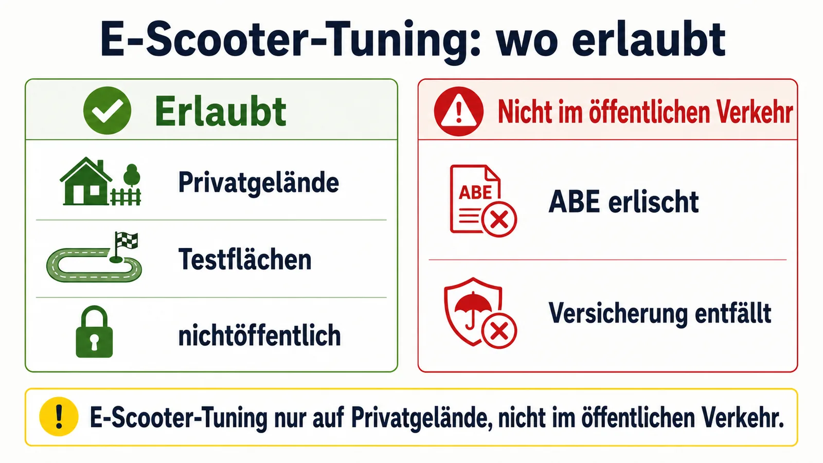 E-Scooter-Tuning nur auf Privatgelände, nicht im öffentlichen Verkehr