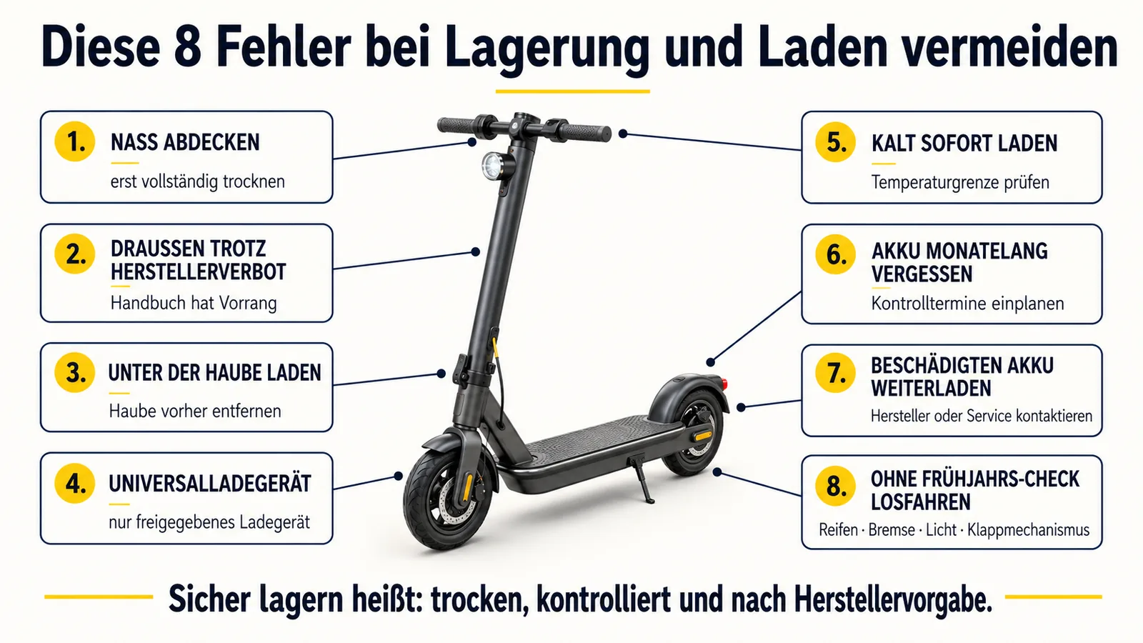 Acht Fehler bei Abdeckhaube, Akku, Ladegerät und Winterlagerung eines E-Scooters