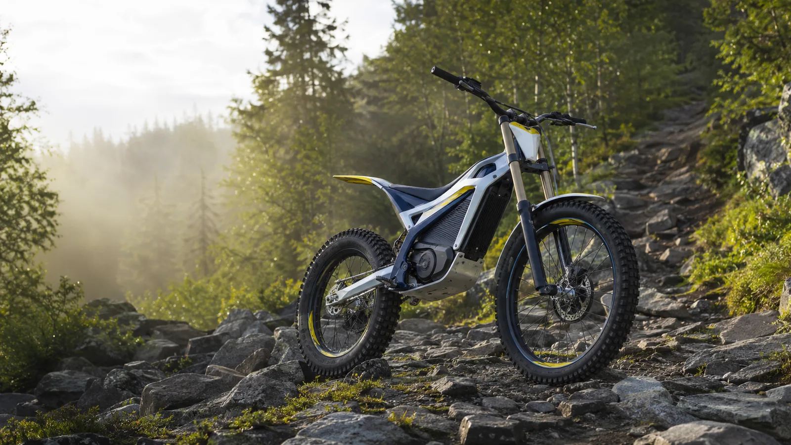 Electric Motion Escape, eine trial-nahe E-Enduro, seitlich in neutralem Umfeld