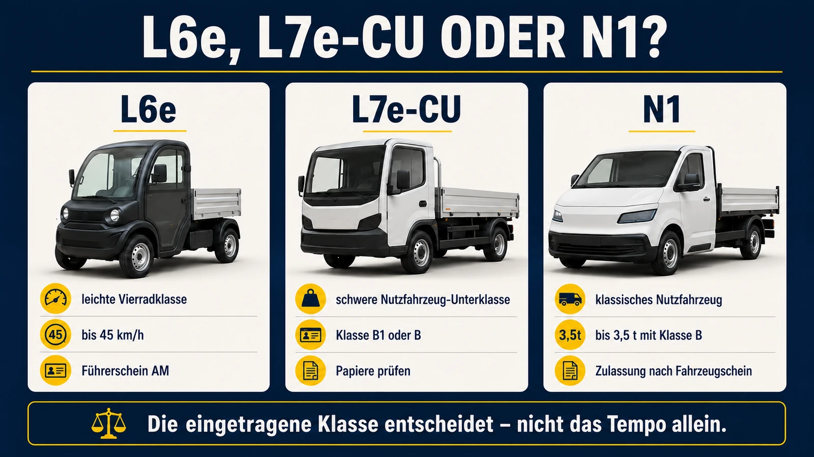 Infografik Fahrzeugklassen L6e, L7e-CU und N1 beim Elektro-Transporter