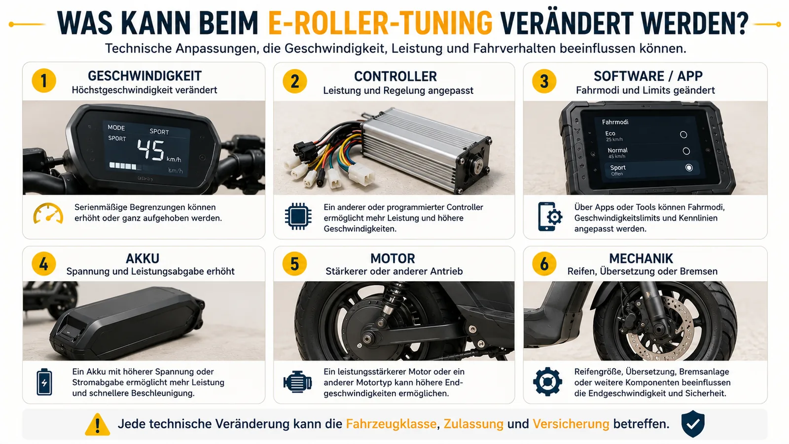 Sechs mögliche technische Veränderungen beim E-Roller-Tuning
