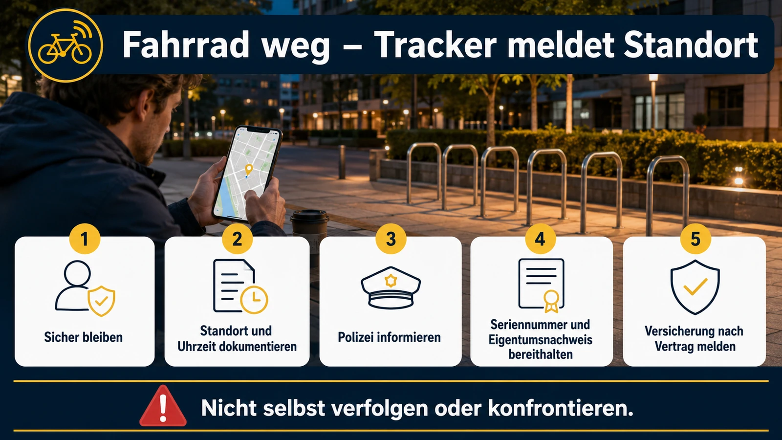 Infografik Vorgehen bei Fahrraddiebstahl mit GPS-Tracker
