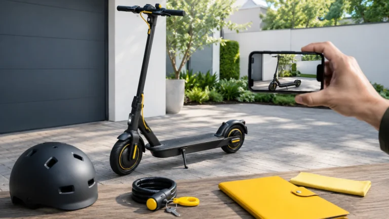 E-Scooter wird zur Dokumentation mit dem Smartphone fotografiert