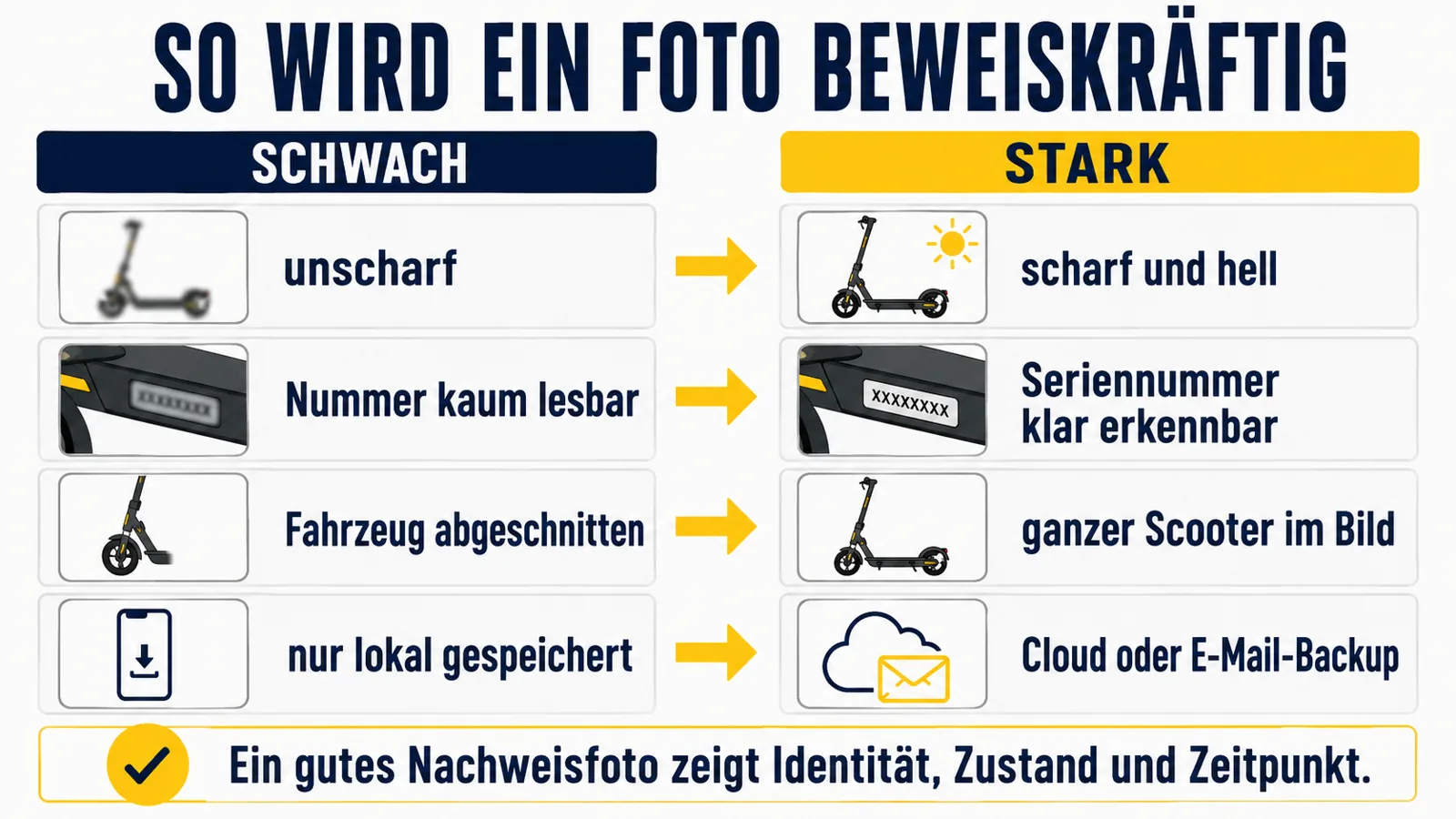 Infografik zur Fotoqualität bei E-Scooter-Nachweisfotos