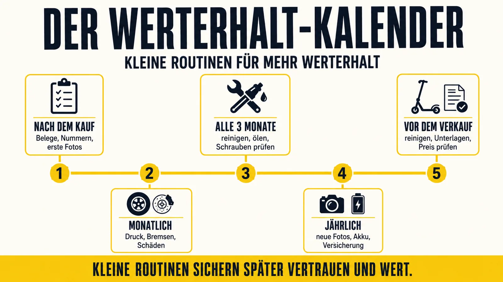 Infografik zum Werterhalt-Kalender für E-Scooter