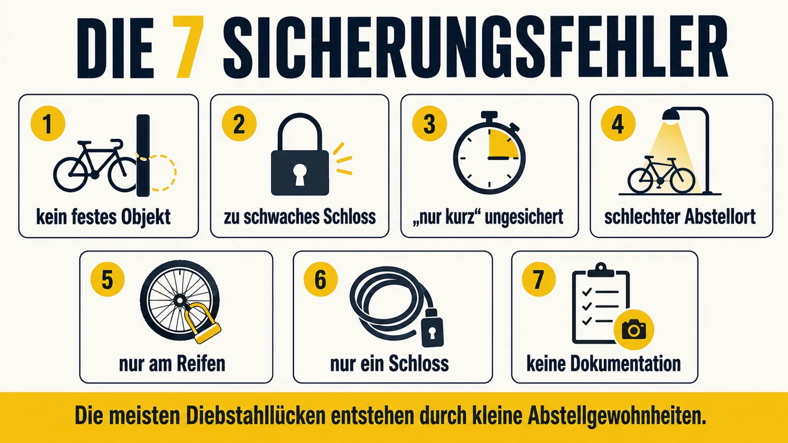 Infografik zu sieben häufigen Sicherungsfehlern beim Abstellen von E-Scootern