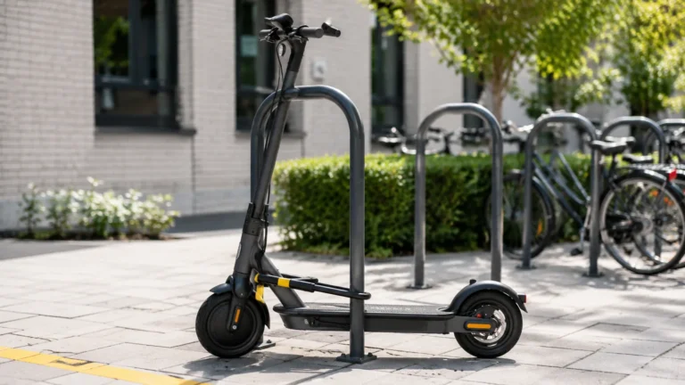 E-Scooter mit Schloss an festem Fahrradbügel richtig gesichert
