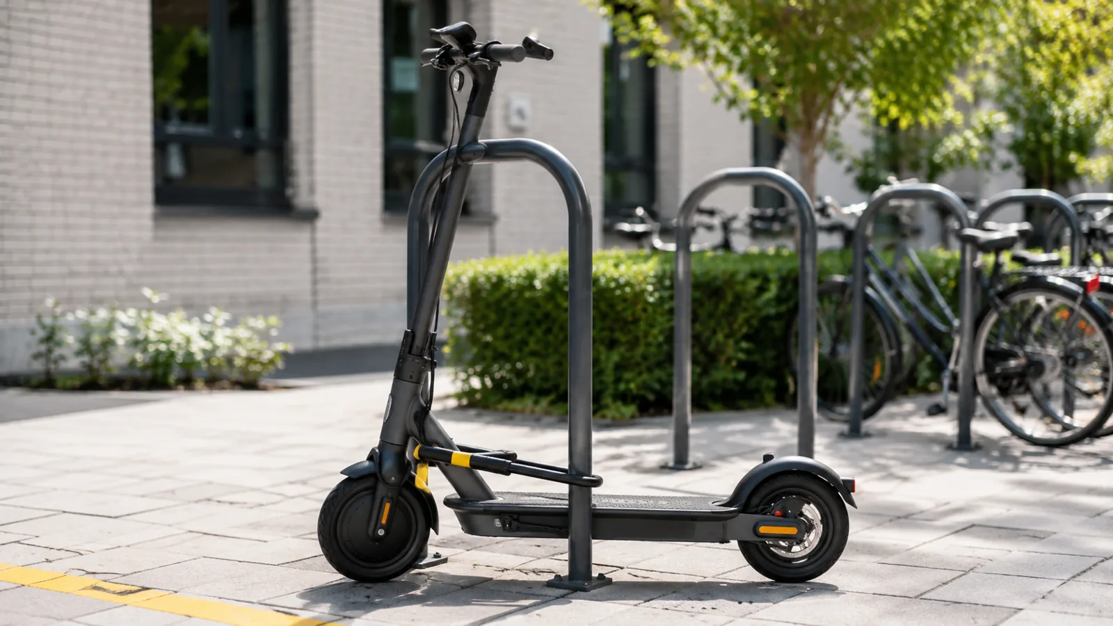E-Scooter mit Schloss an festem Fahrradbügel richtig gesichert