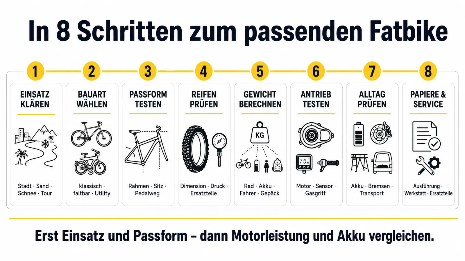 Acht Kaufschritte von Einsatz und Bauart bis zu Motor, Papieren und Werkstatt eines Fatbikes