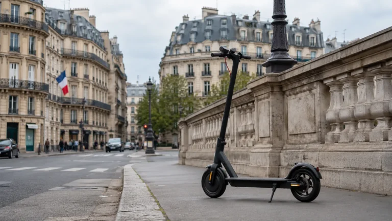 E-Scooter in französisch wirkender Stadtumgebung