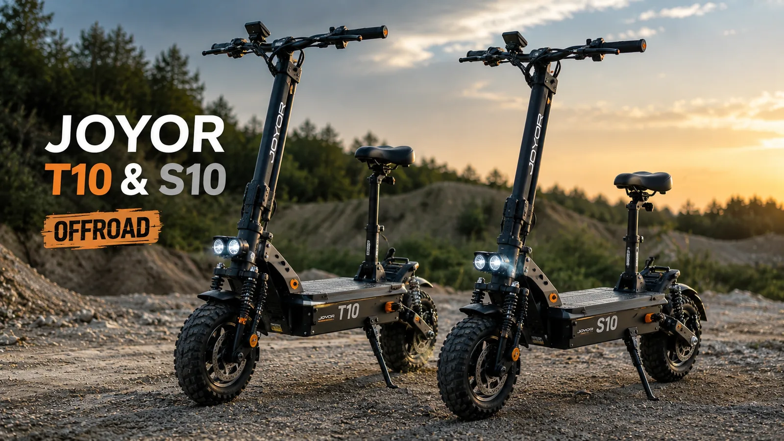 Offroad-E-Scooter auf nicht öffentlicher Schotterfläche als Beispiel für Joyor T10 und S10