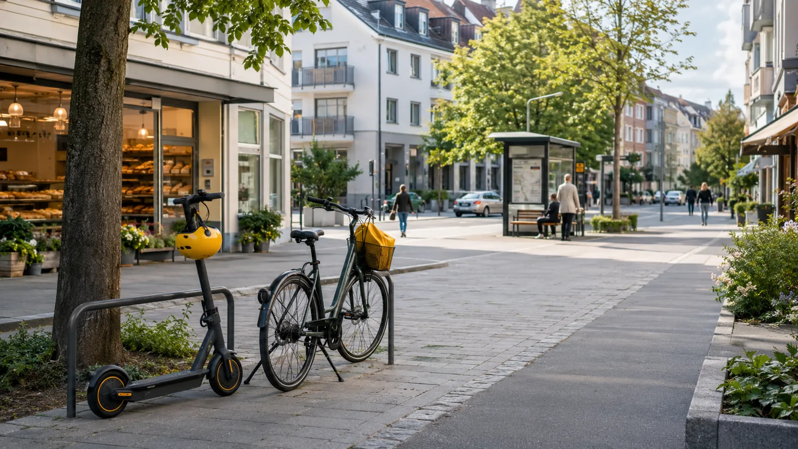 Kurze Wege in der Stadt mit E-Scooter Fahrrad und Fußweg als Mobilitätsmix