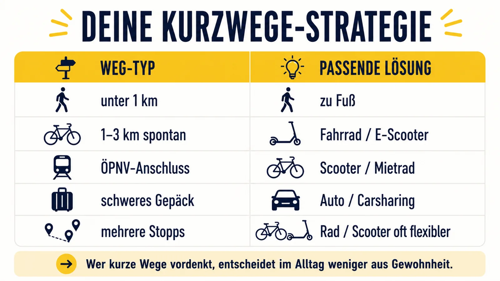 Infografik zur passenden Strategie für kurze Wege in der Stadt
