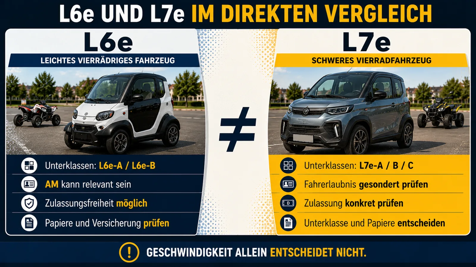 Direkter Vergleich der Fahrzeugklassen L6e und L7e