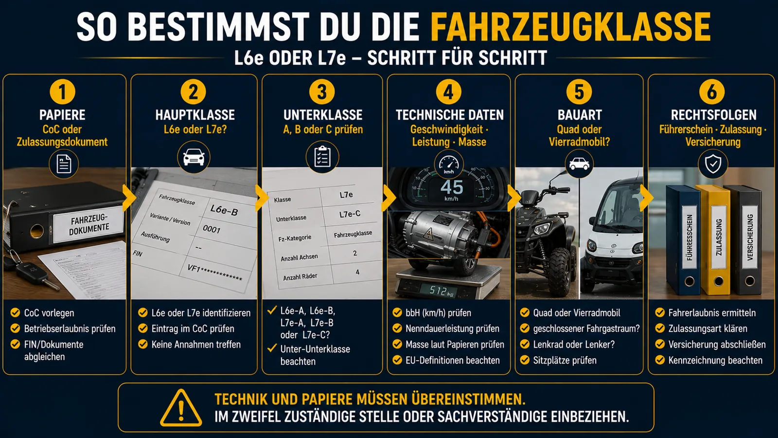 Sechs Schritte zur Bestimmung der Fahrzeugklasse L6e oder L7e