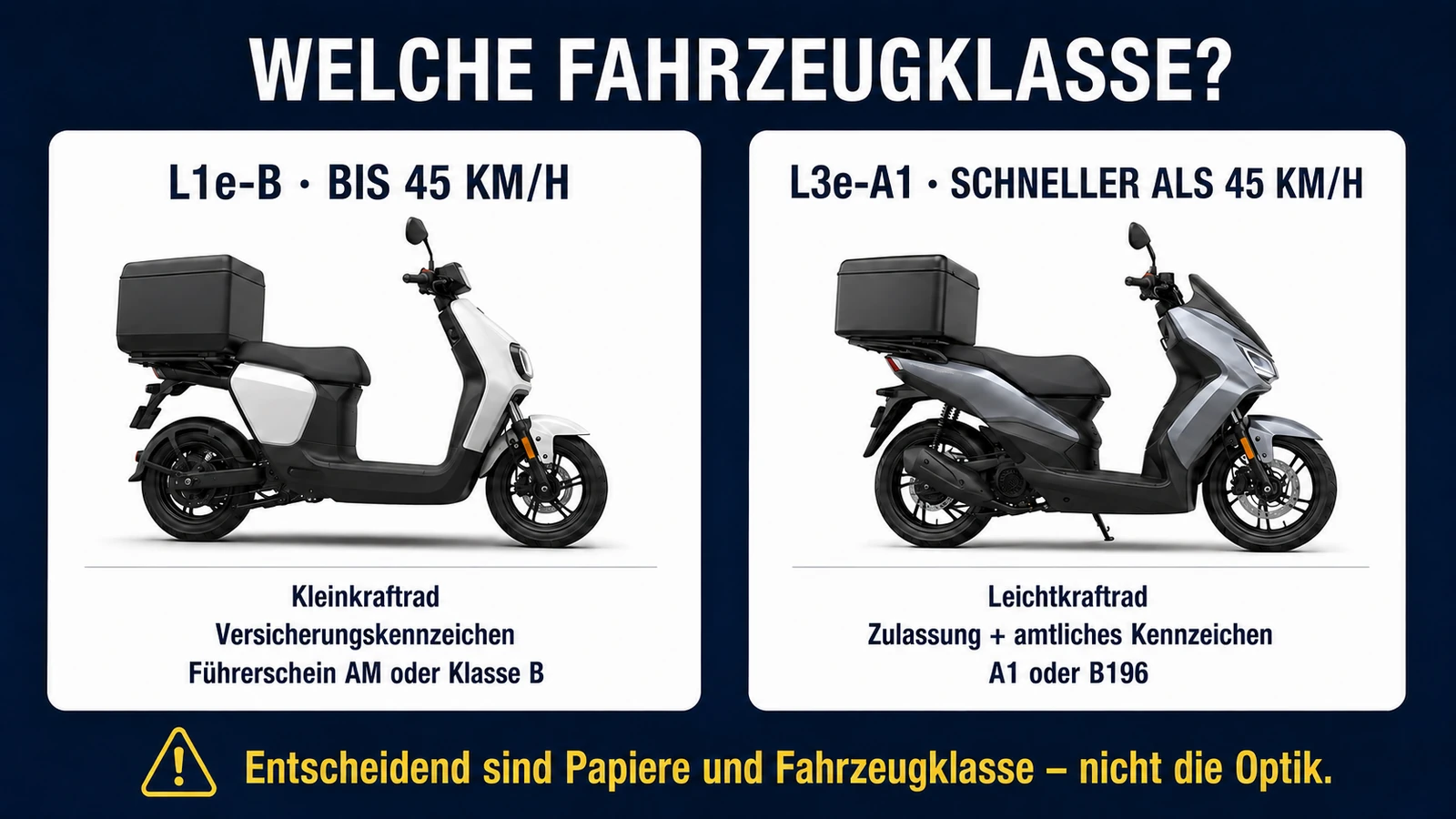 Infografik Fahrzeugklasse L1e-B gegen L3e-A1 beim Lieferroller
