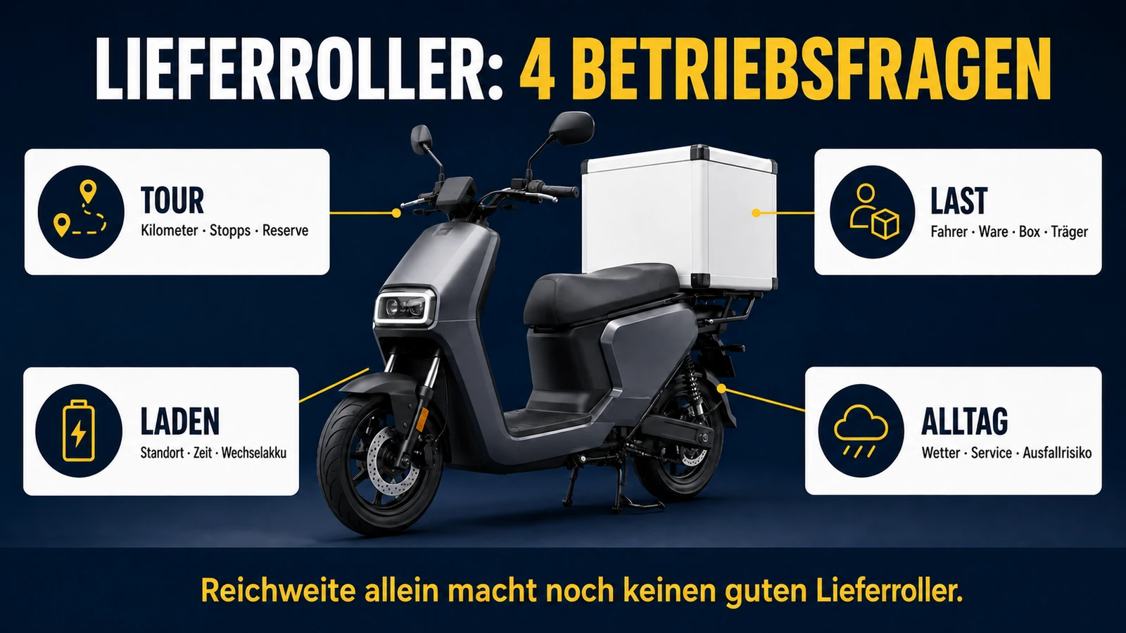 Infografik vier Betriebsfragen für den Lieferroller