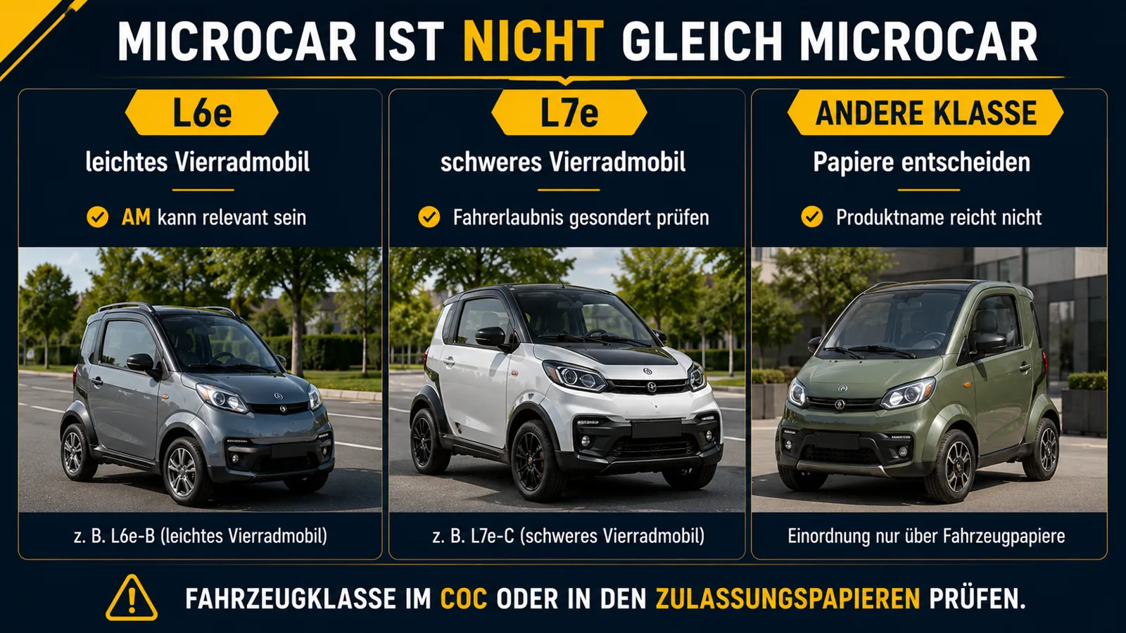 Microcar-Einordnung in L6e, L7e oder andere Fahrzeugklasse