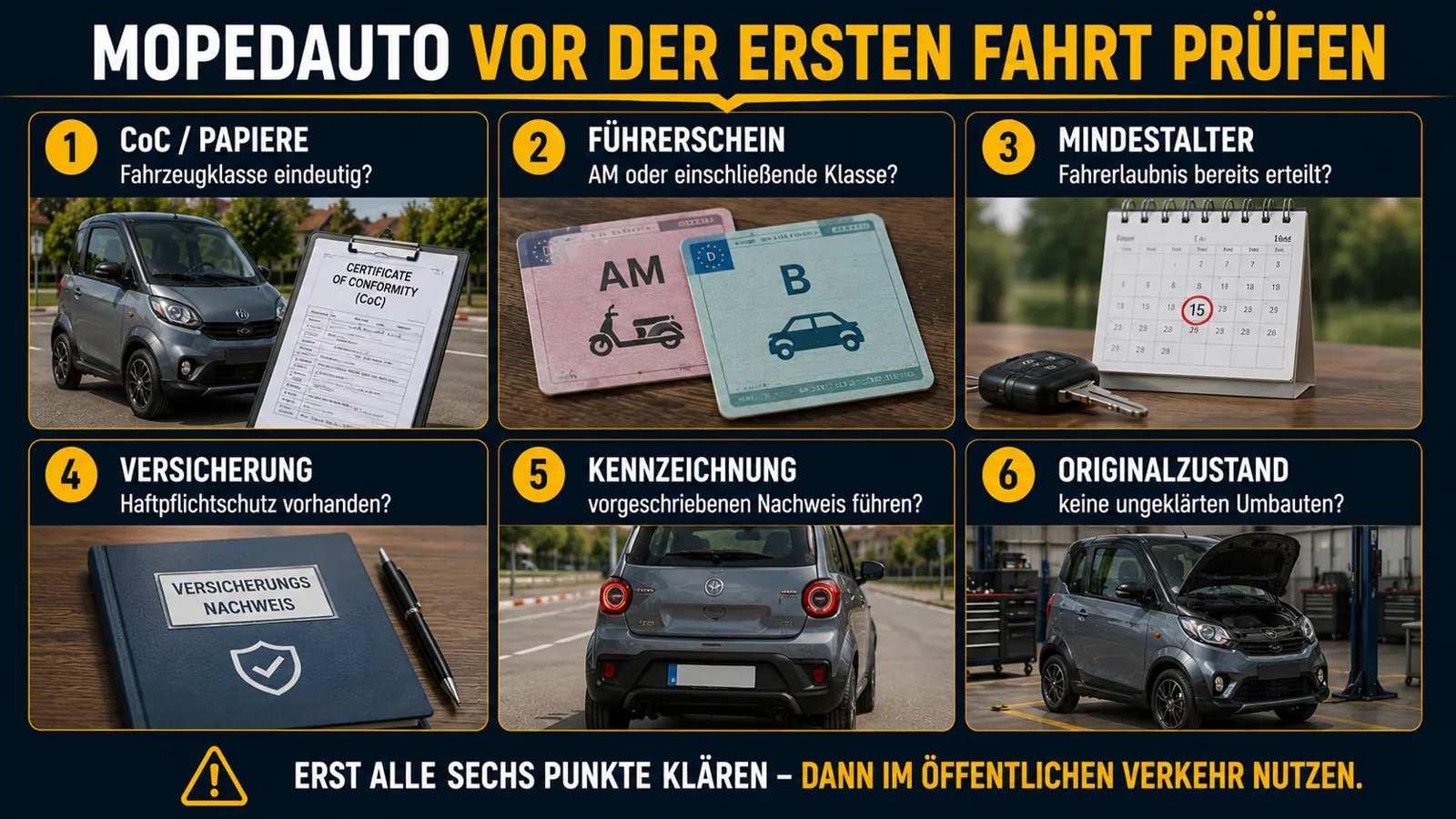 Sechs Prüfpunkte vor der ersten Fahrt mit einem Mopedauto