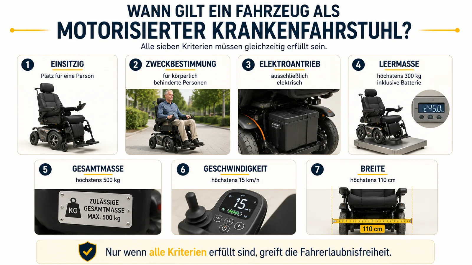 Sieben gesetzliche Merkmale eines motorisierten Krankenfahrstuhls