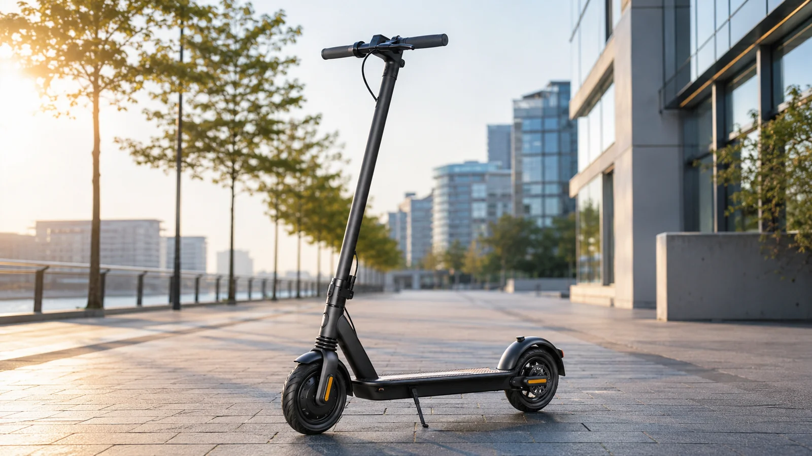 Ninebot F3 E-Scooter auf einer städtischen Promenade
