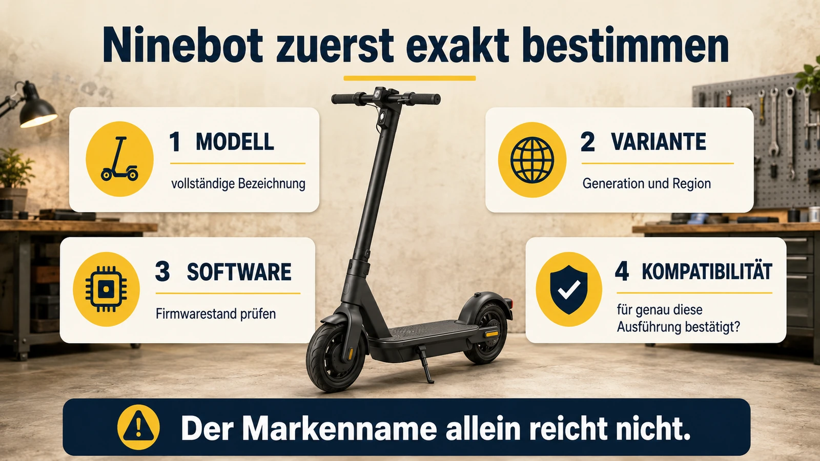 Infografik Ninebot exakt bestimmen: Modell, Variante, Software, Kompatibilität