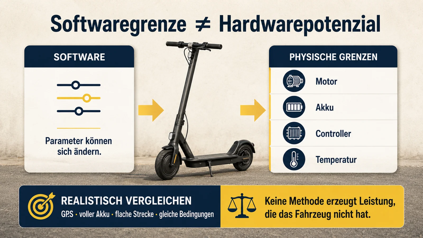 Infografik Softwaregrenze gegen Hardwarepotenzial beim Ninebot