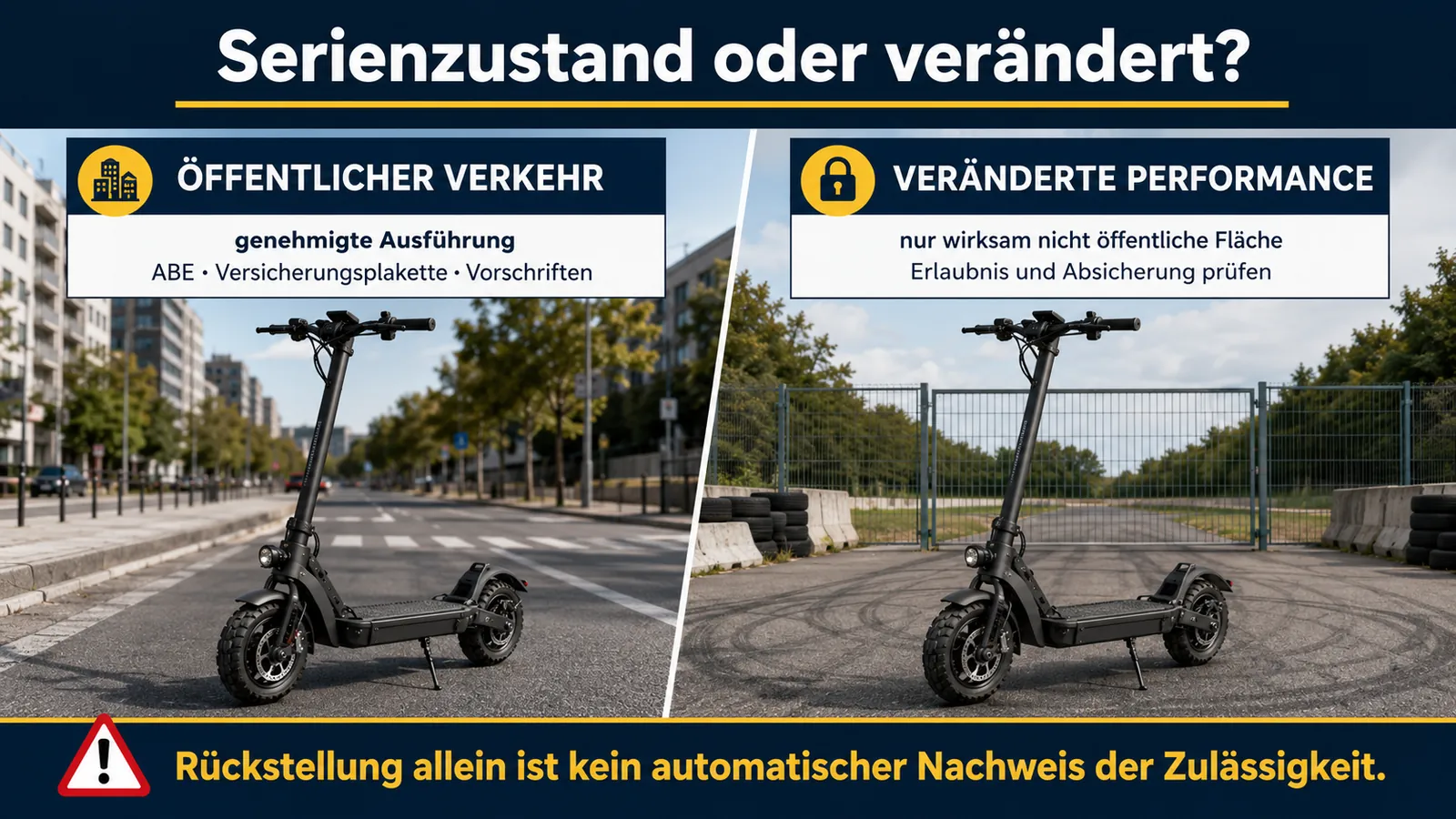 Infografik Ninebot ZT3 Serienzustand gegen veränderte Performance