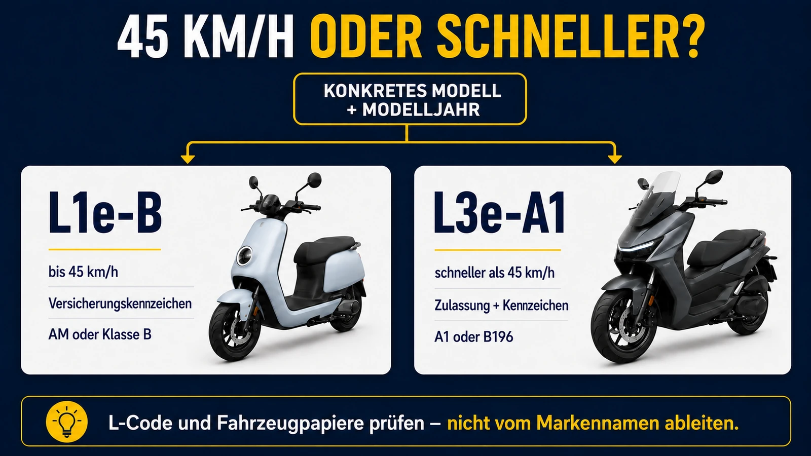 Infografik Fahrzeugklasse L1e-B gegen L3e-A1 beim NIU E-Roller