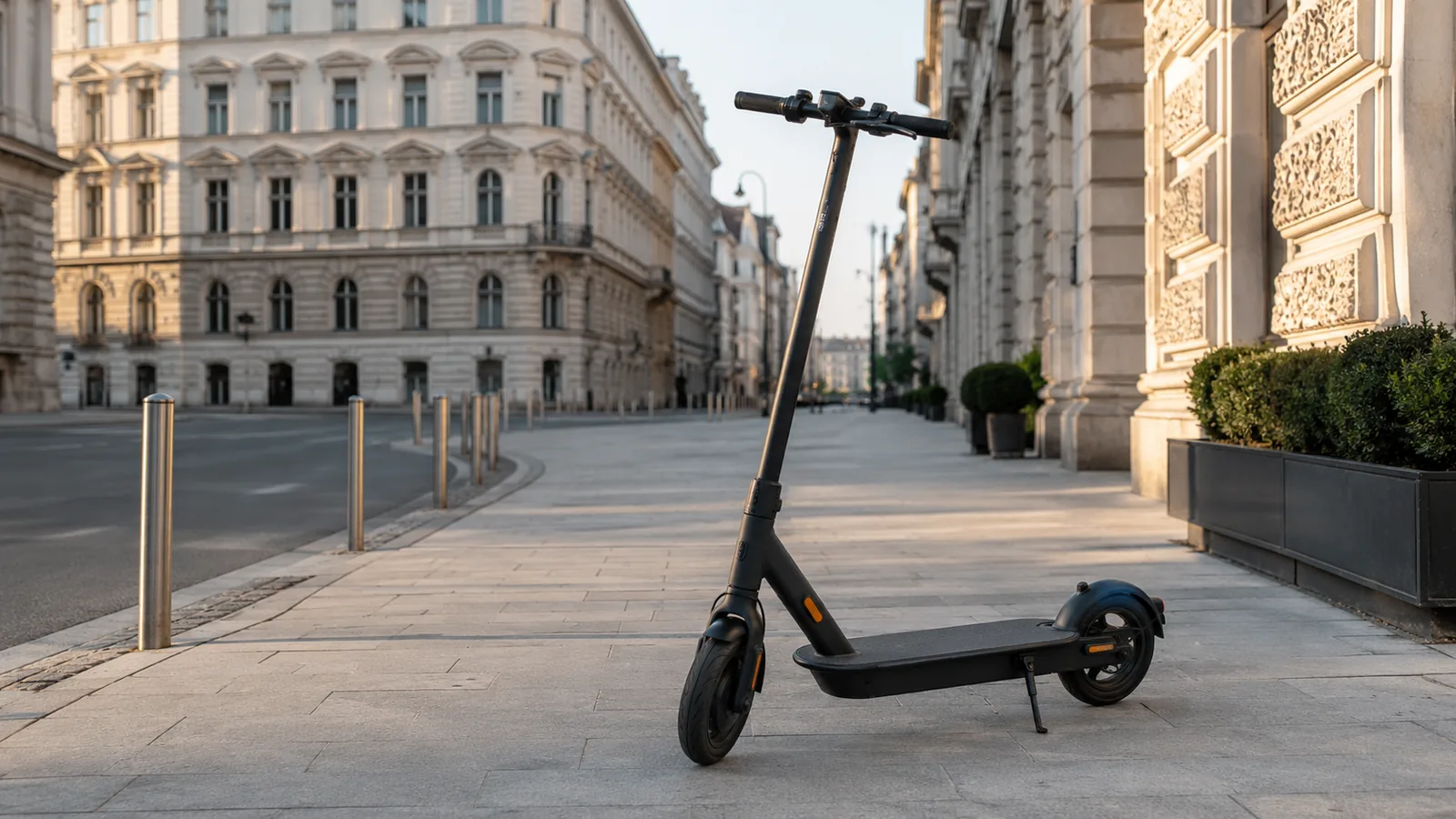 E-Scooter in österreichisch wirkender Stadt- und Altbauumgebung