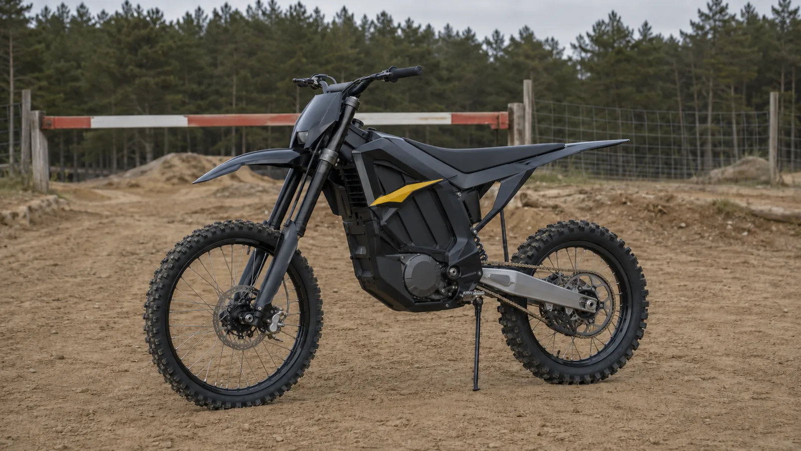 Offroad-E-Enduro vor einer Schranke als Symbol für den Weg zur Straßenzulassung